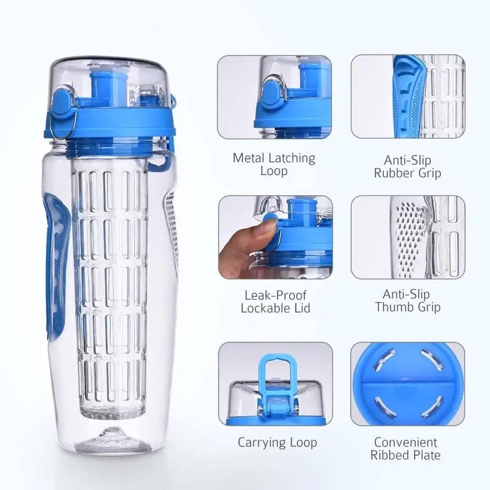 Aqua Time Infuser Water Bottle, 1L Time Tracker Bottle With Cleaning Brush, Acrylic Detox Sports Water Bottle, Triton Sports Bottle with Flip Top Lid, Fruity infusing Water Bottles for Women & Men - Aqua Time Infuser Water Bottle, 1L Time Tracker Bottle With Cleaning Brush, Acrylic Detox Sports Water Bottle, Triton Sports Bottle with Flip Top Lid, Fruity infusing Water Bottles for Women & Men -